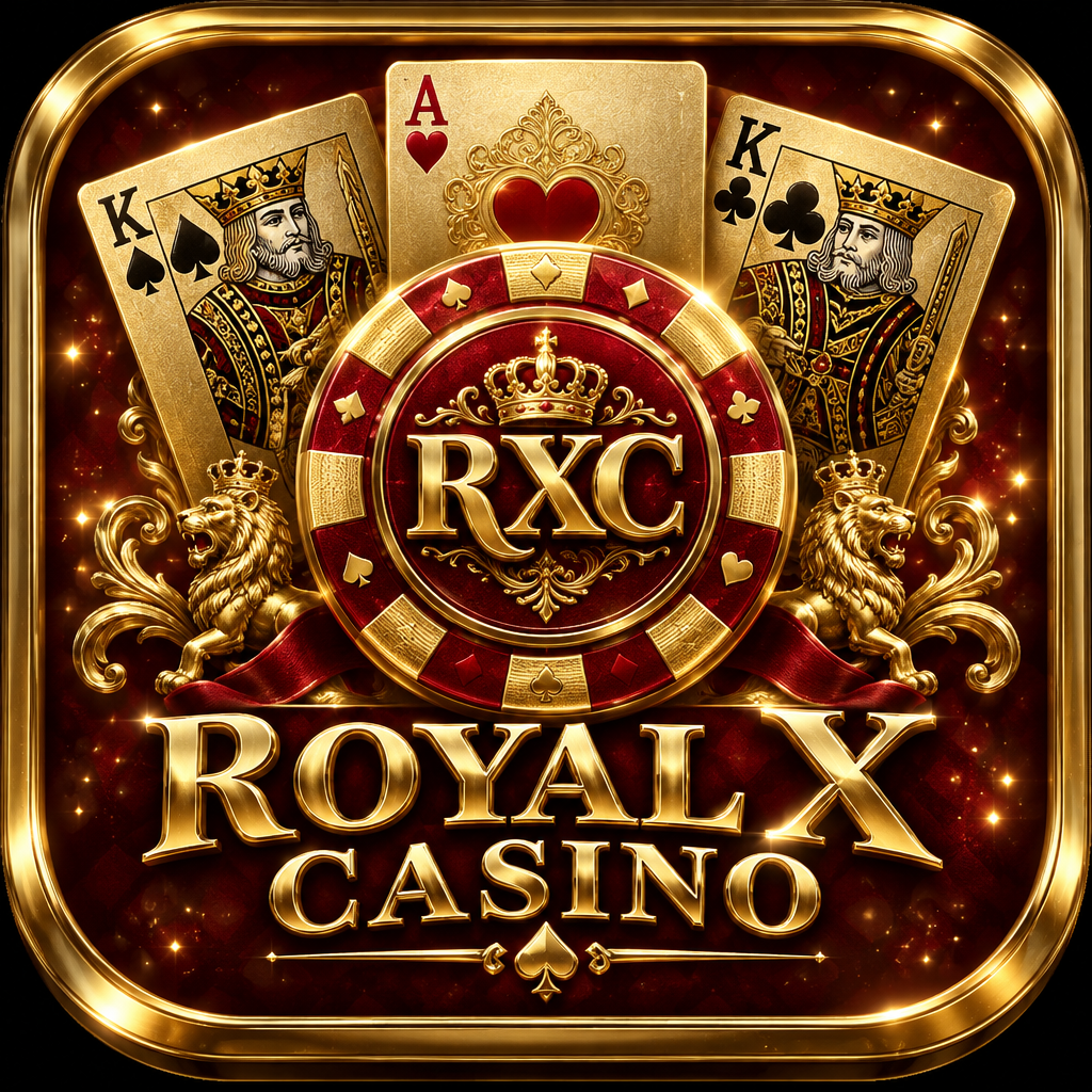 Royal X Casino app icon with gold playing cards and a poker chip